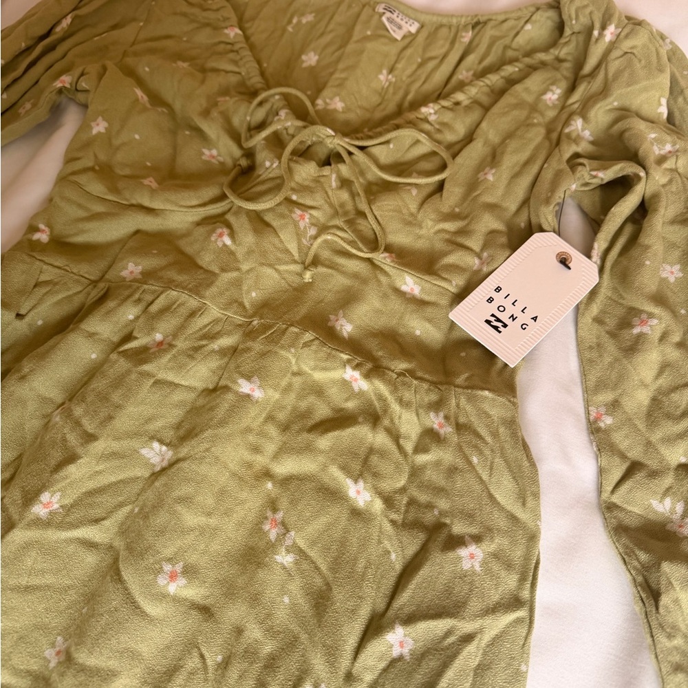 Billabong Olive Green Floral Tie-Front Top